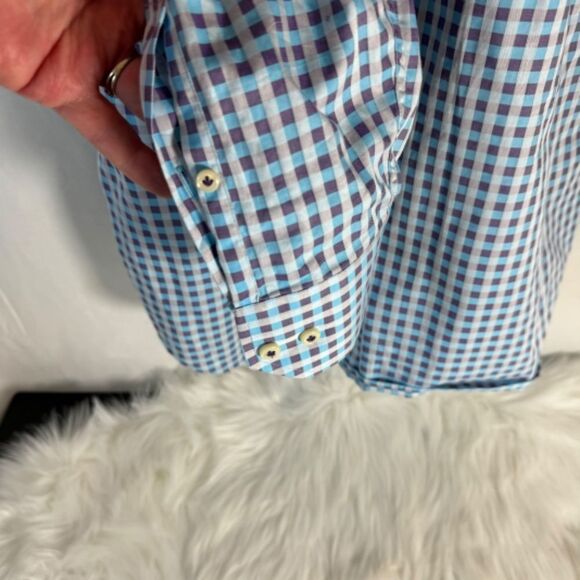 Peter Millar NWOT Blue/Purple Plaid Turkish Cotton Button Down Shirt Sz L - Picture 5 of 9